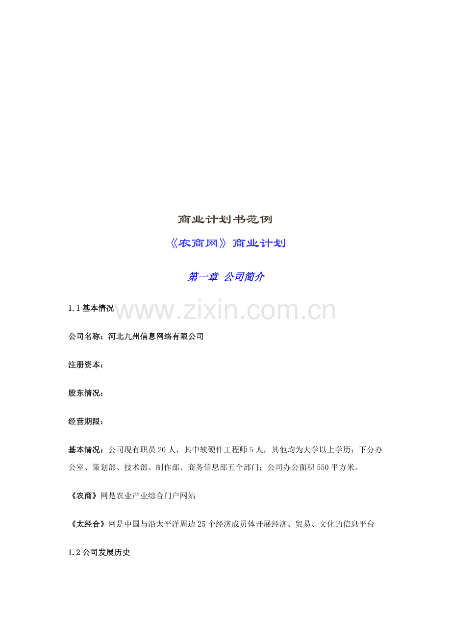 某网站商业计划书范例.doc_第1页