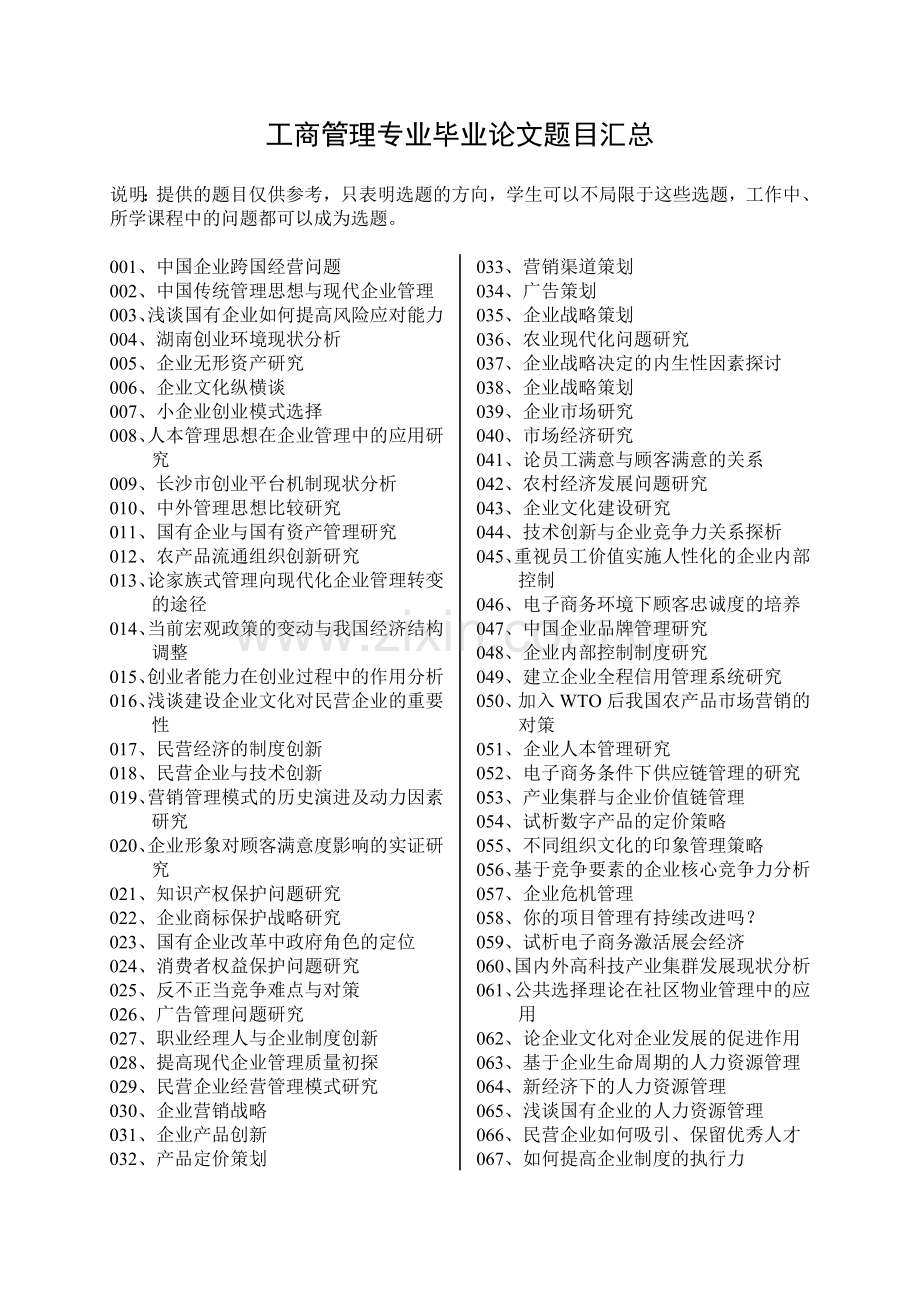 工商管理专业毕业论文选题合集.doc_第1页