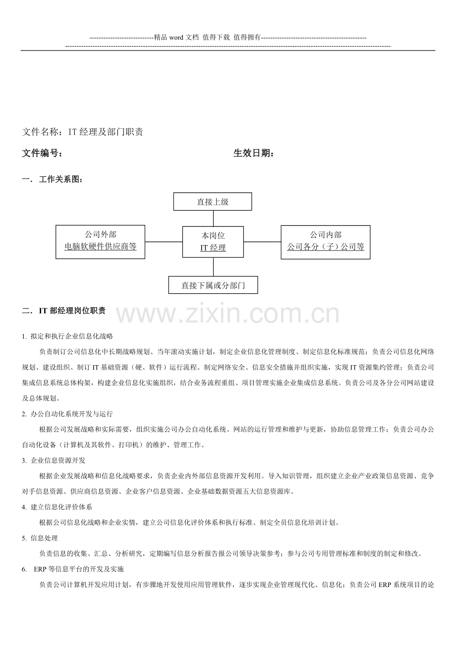 IT部经理及部门职责.doc_第1页