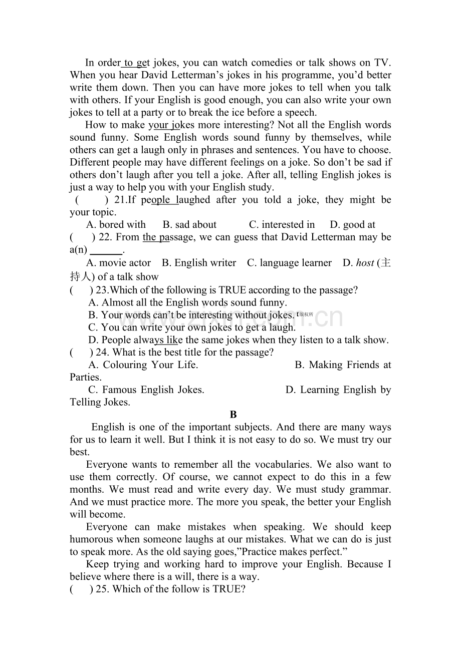 2015-2016学年八年级英语上册模块检测题12.doc_第3页