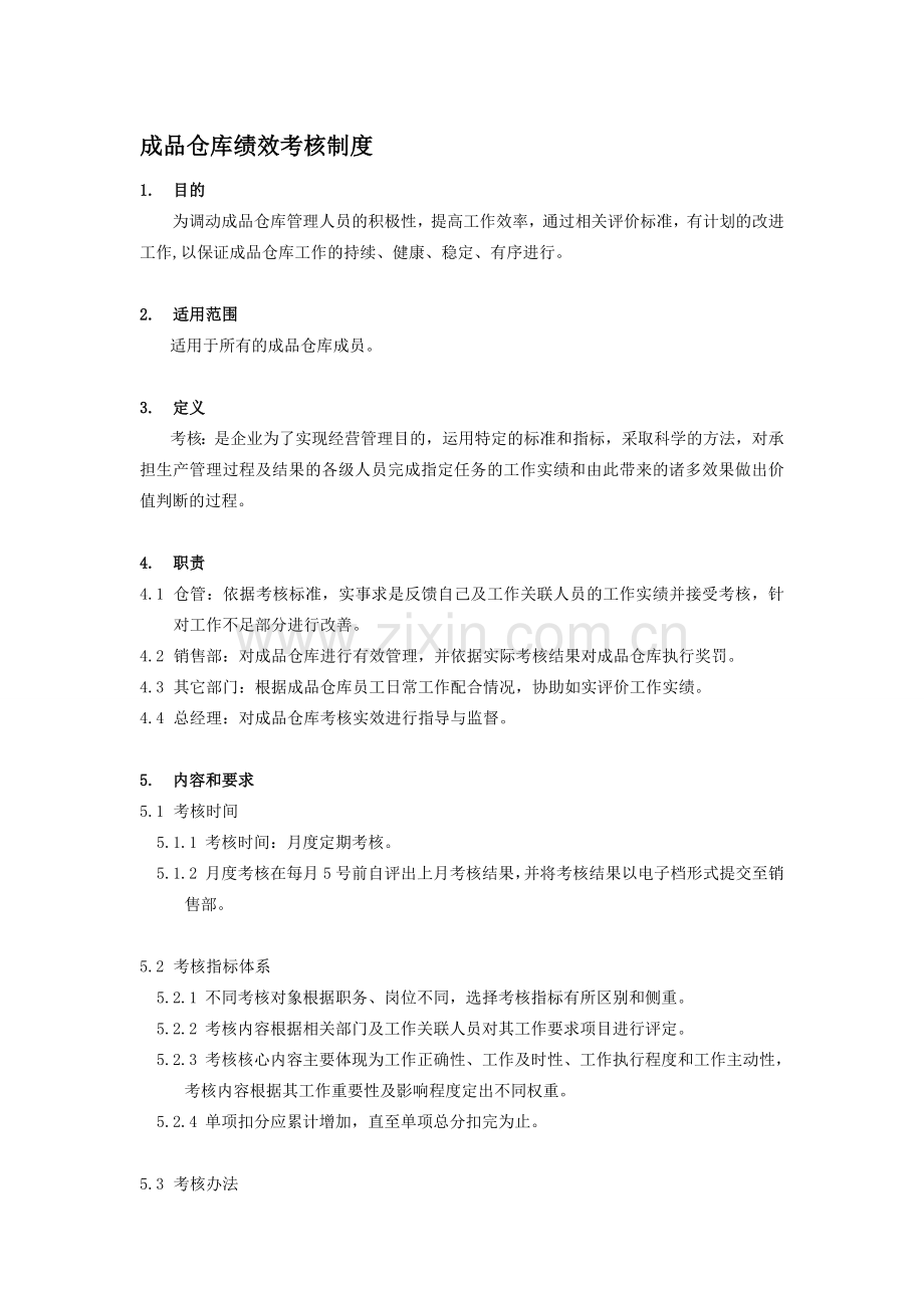 成品仓库绩效考核制度..doc_第1页