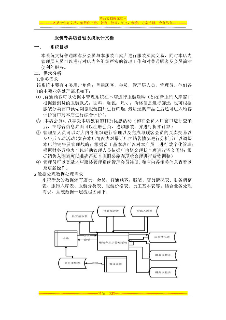 服装专卖店管理系统设计文档.docx_第1页