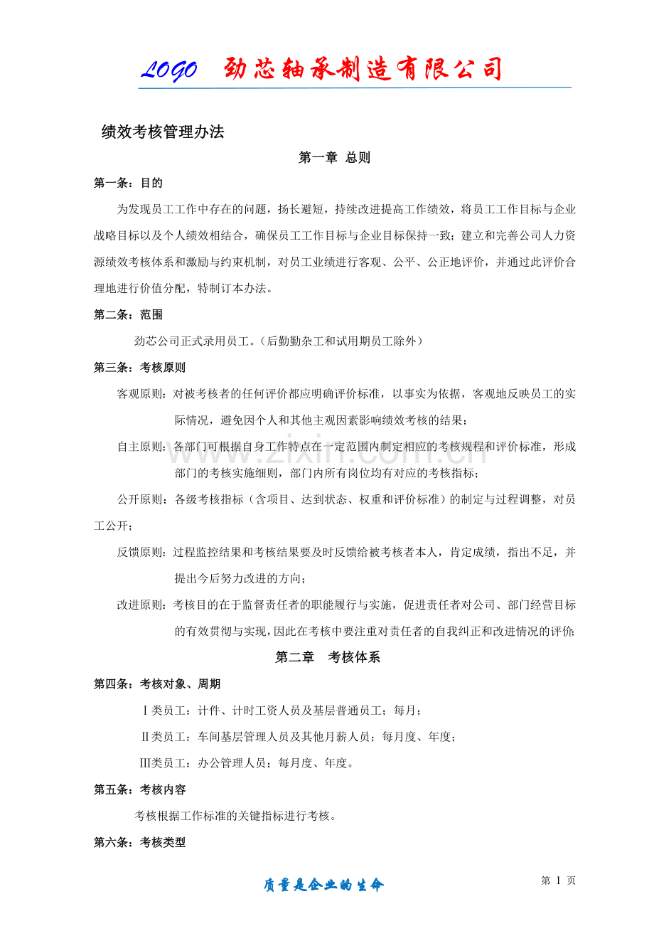 绩效考核办法(轴承制造、机械制造适用).doc_第1页