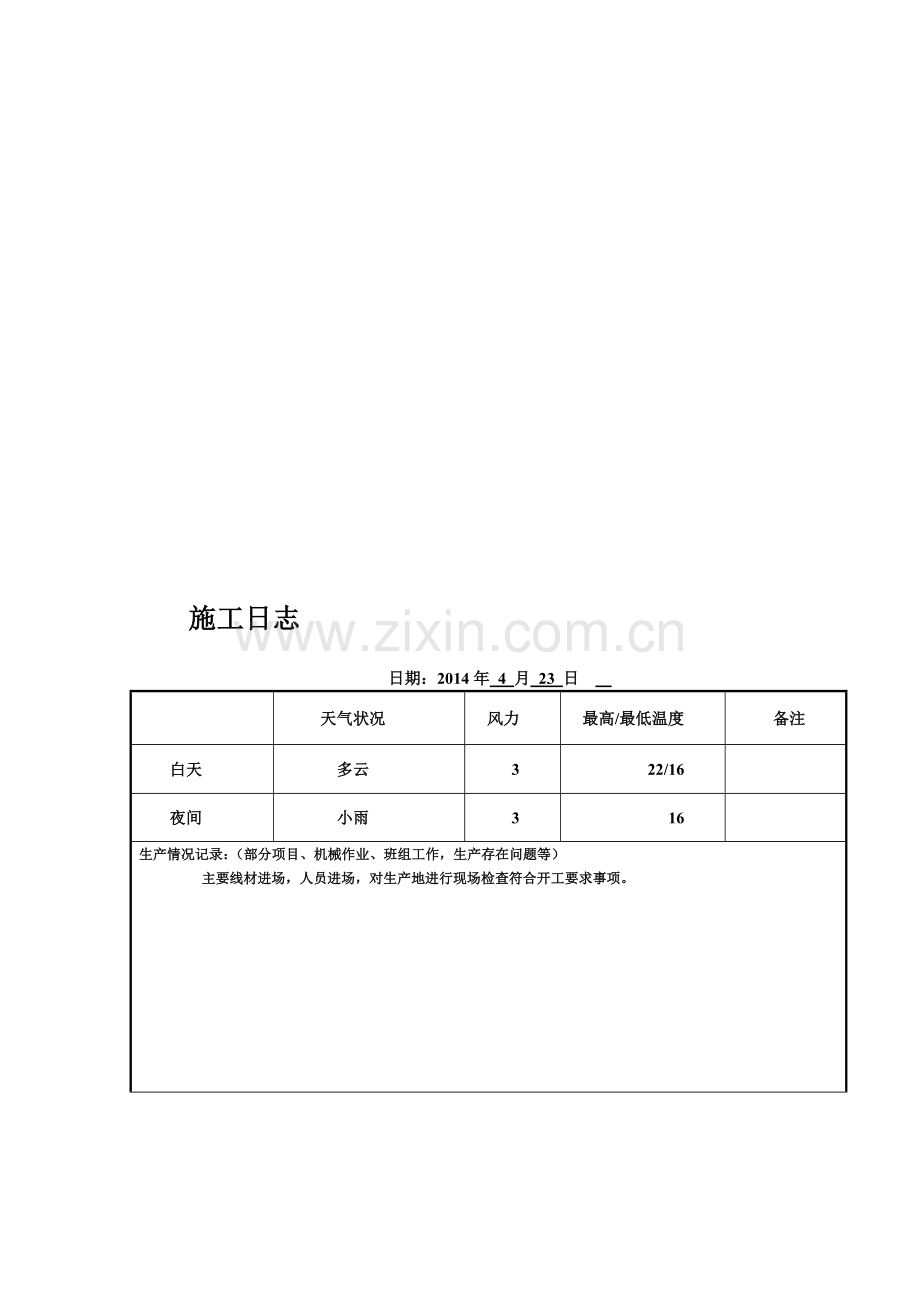 2014年4月份弱电施工日志.doc_第1页