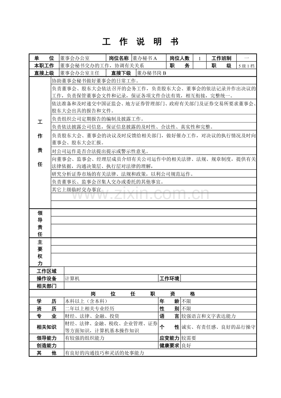 董事会办公室工作说明书.doc_第1页