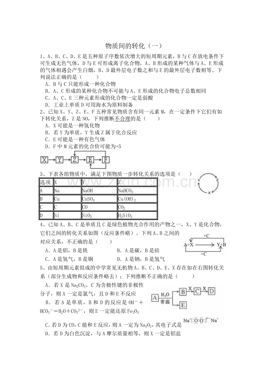 高二化学物质间的转化练习题.doc_第1页