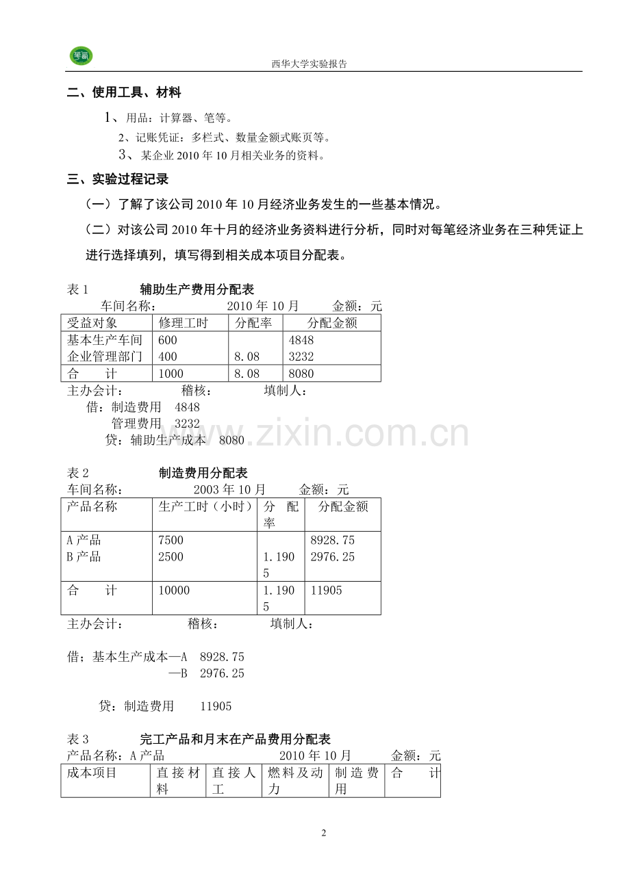 成本会计课程实验报告.doc_第3页