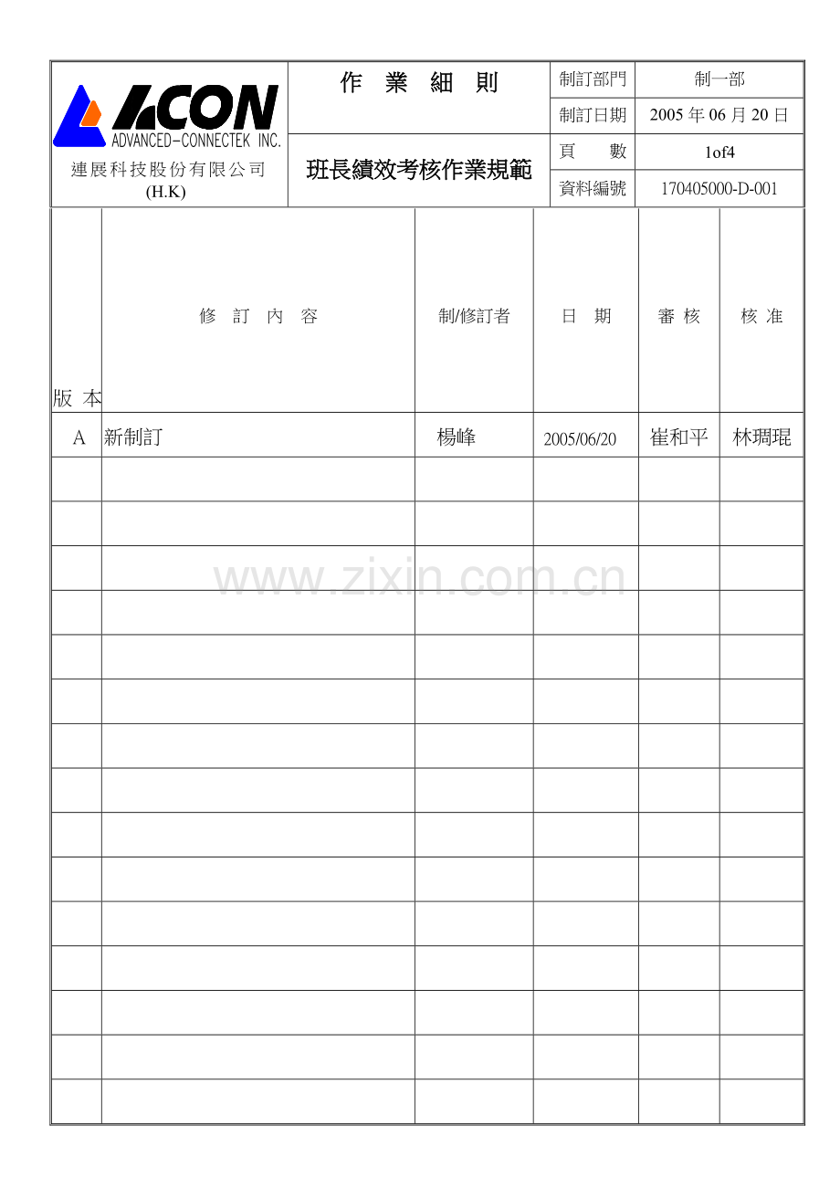 170405000-D-001-班长绩效考核作业规范(A).doc_第1页