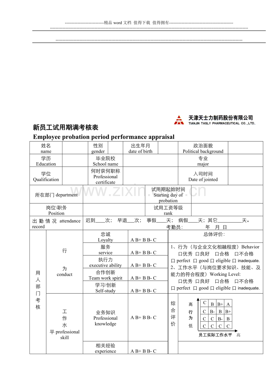 新员工适用期满考核表01..doc_第1页