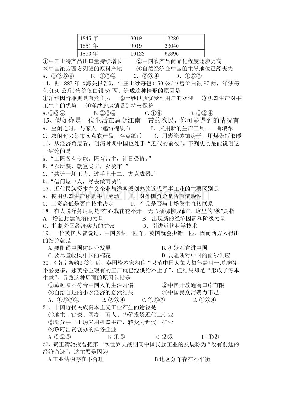 高一历史下册第一阶段考试试题2.doc_第2页