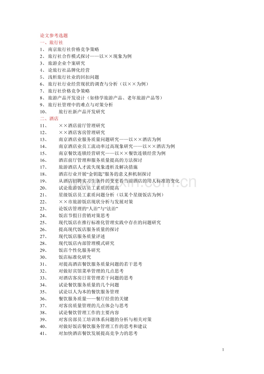 旅游管理专业毕业论文选题参考.doc_第1页