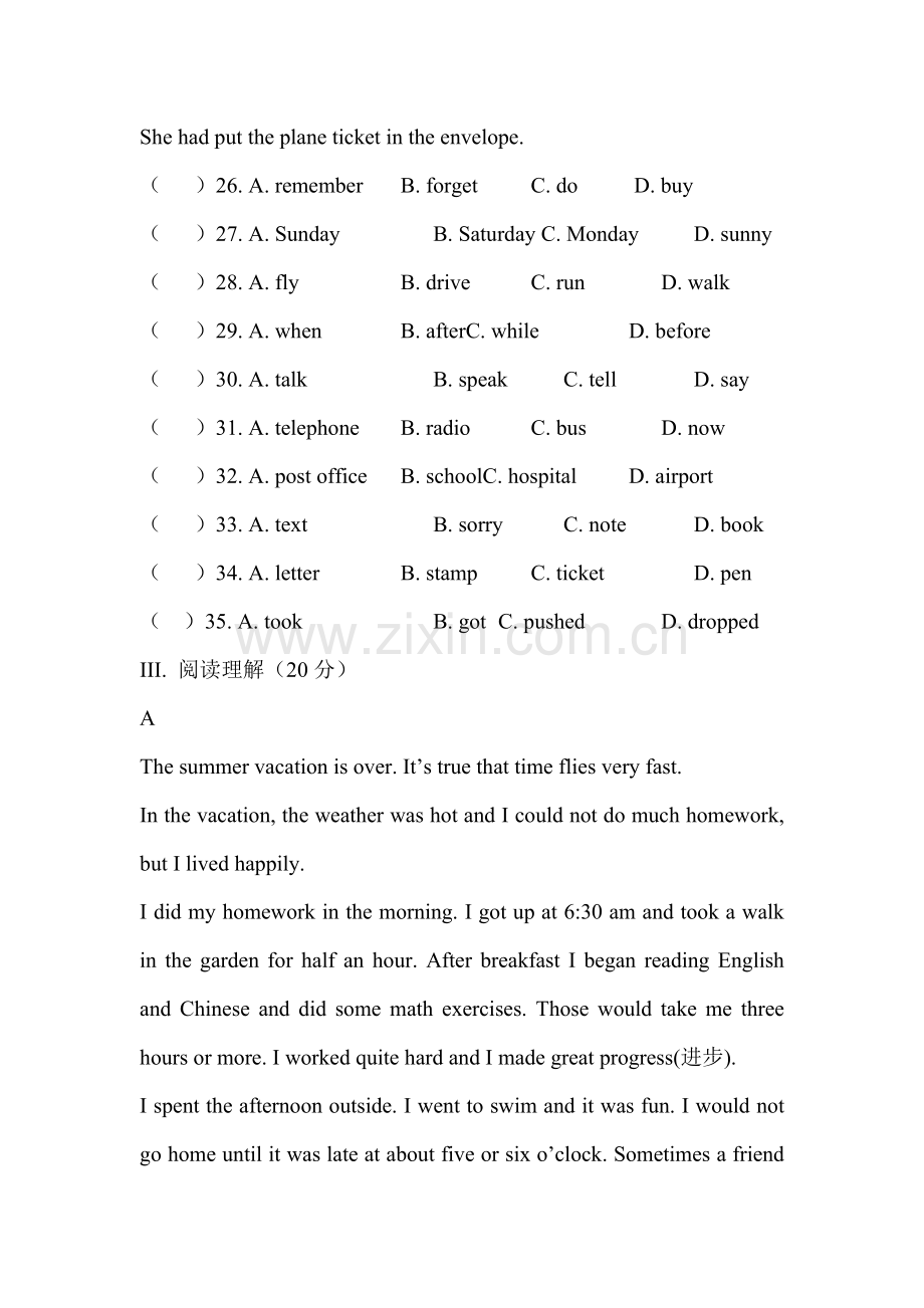 七年级英语上学期单元过关训练卷10.doc_第3页