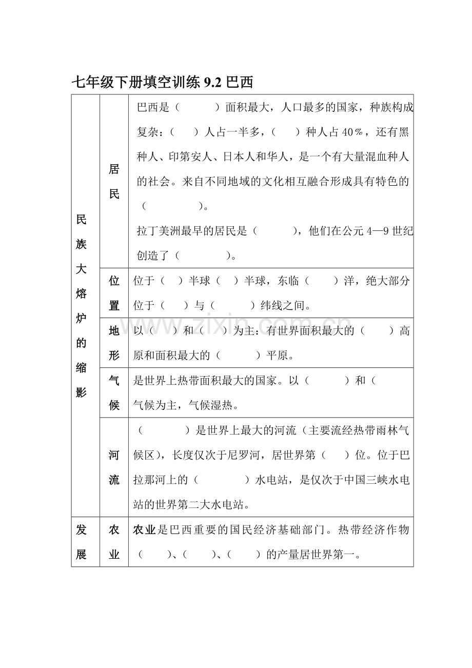 七年级地理巴西训练题.doc_第1页