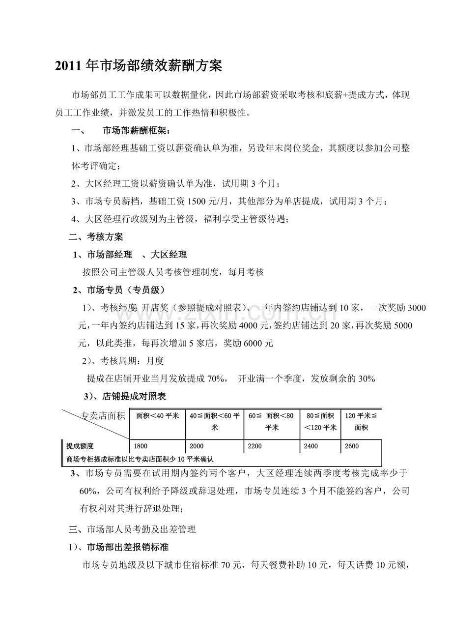 2011年市场部绩效薪酬方案.doc_第1页