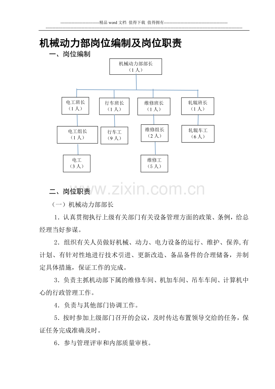 机械动力部岗位职责.doc_第1页