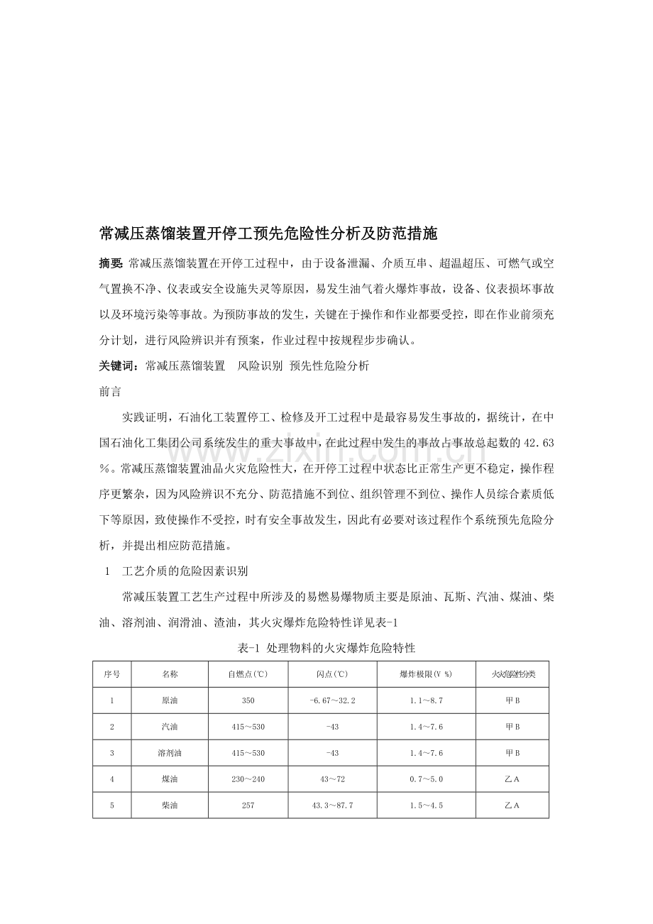 常减压蒸馏装置预先危险性分析.doc_第1页