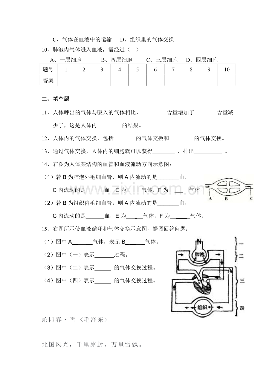 人体内的气体交换同步测试1.doc_第2页