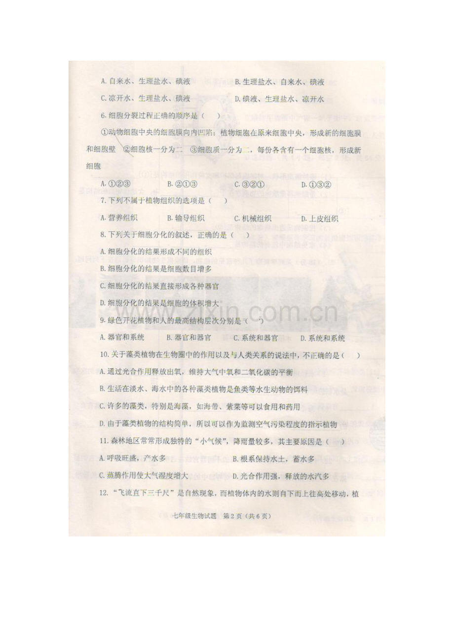 2015-2016学年七年级生物上册期中检测考试题5.doc_第2页