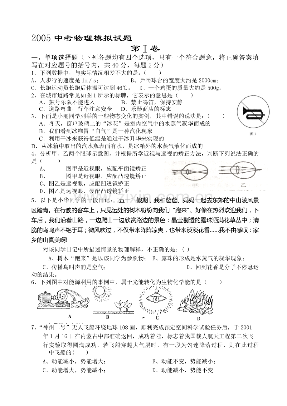 中考物理模拟卷.doc_第1页