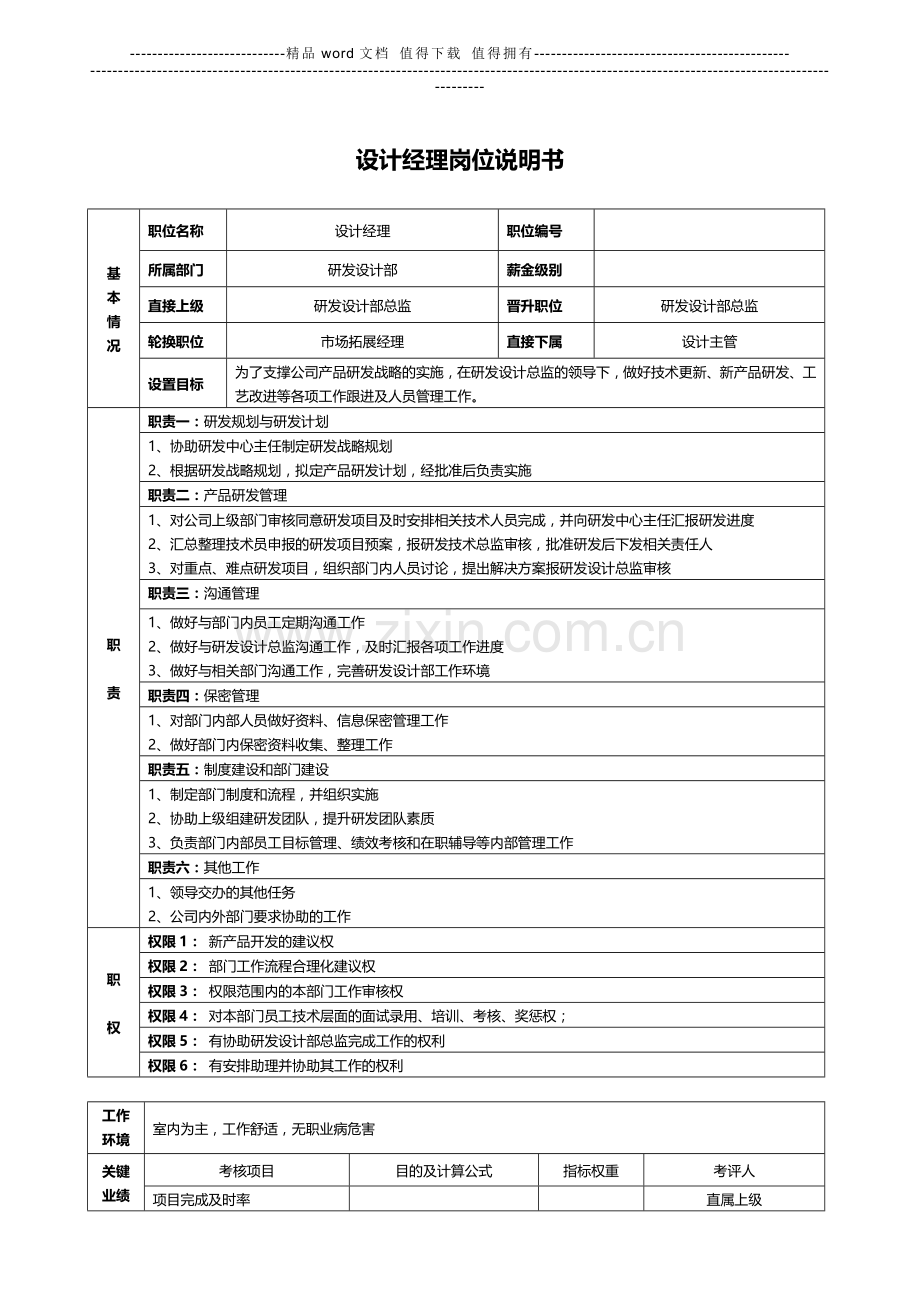 设计部经理岗位说明书.doc_第1页