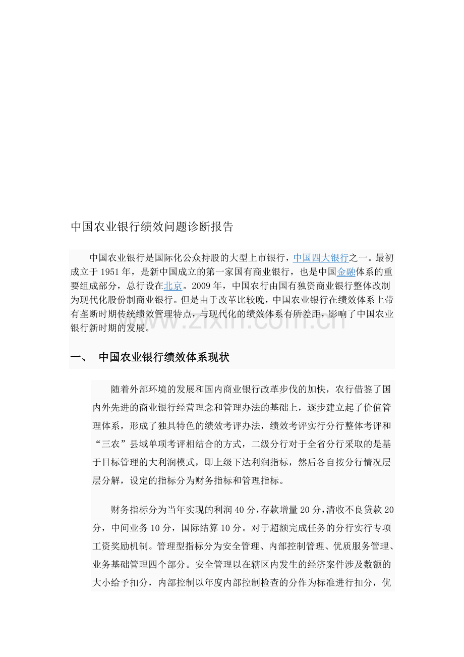 中国农业银行绩效问题诊断报告.doc_第1页