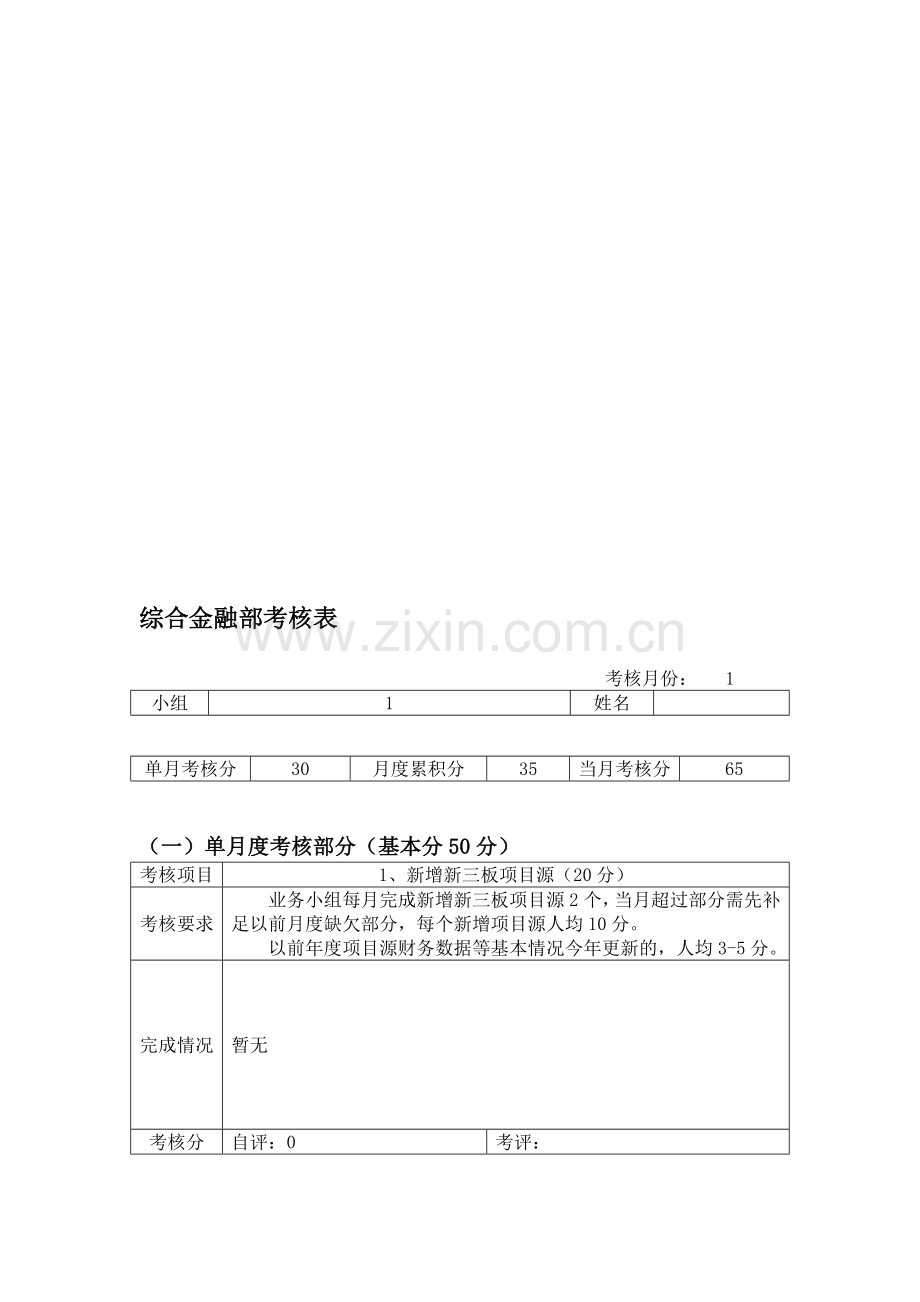 综合金融部考核表.doc_第1页