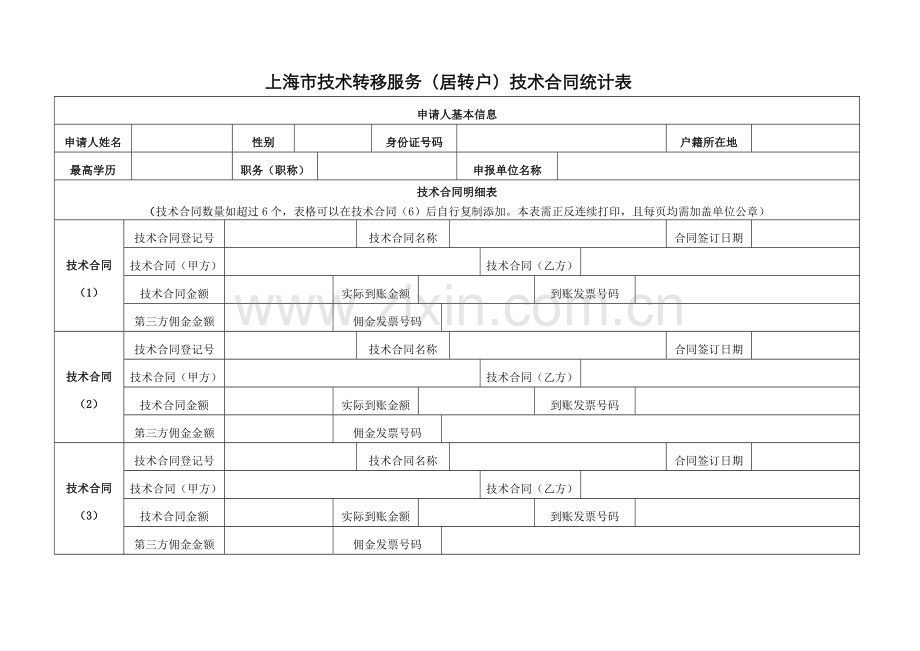 上海市技术转移服务(居转户)技术合同统计表.docx_第1页