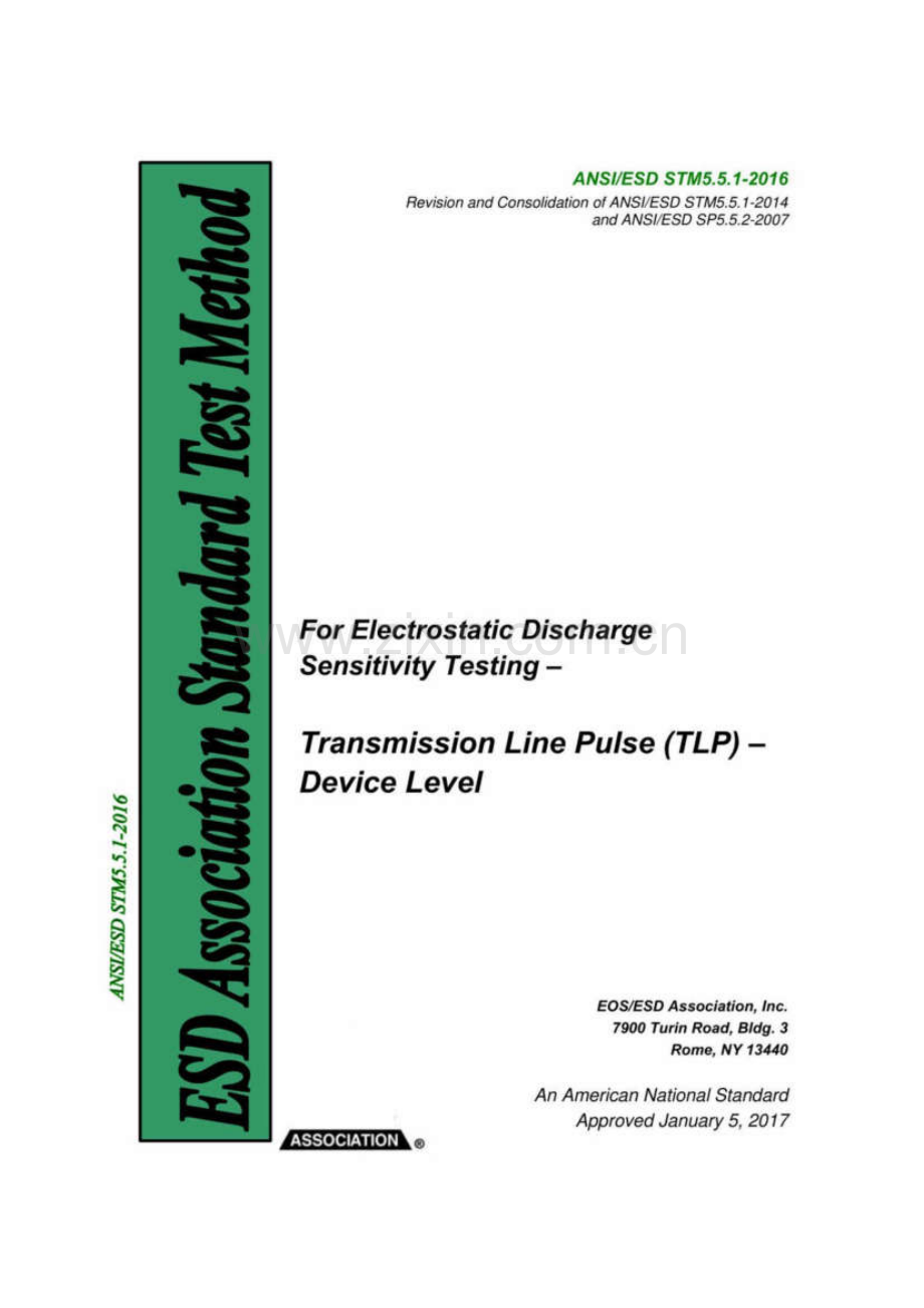 ANSIESD STM 5.5.1-2016 静电放电灵敏度测试传输线脉冲（TLP） 元件级.pdf_第1页