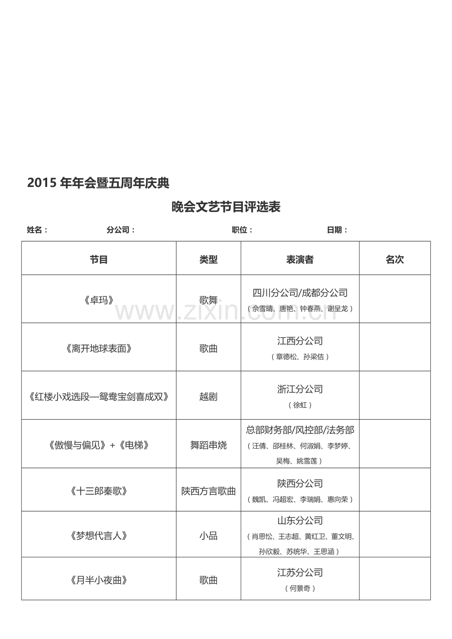 2015年年会节目评分标准.doc_第1页