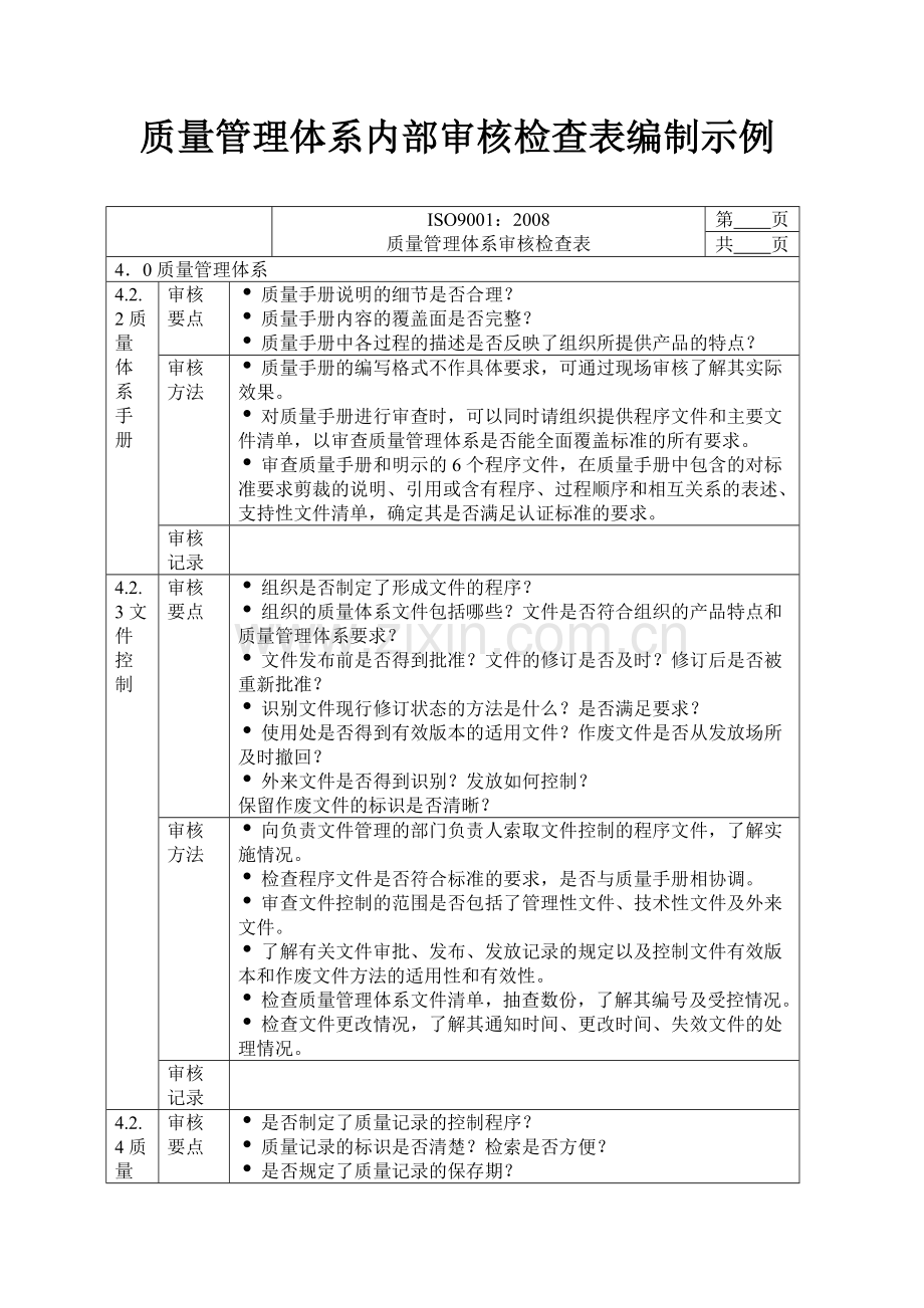 质量管理体系内部审核检查表编制示例.doc_第1页