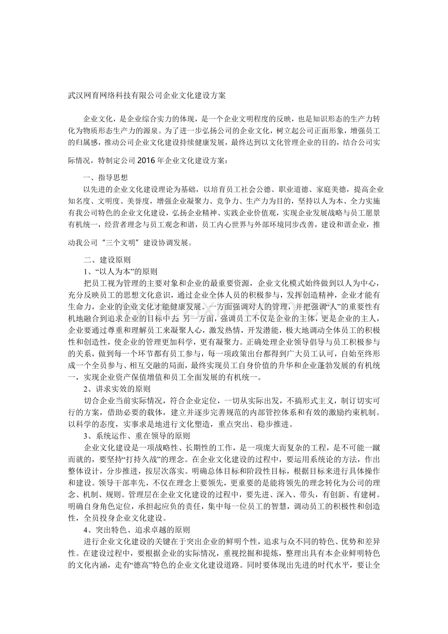 武汉网育网络科技有限公司企业文化建设方案.doc_第1页