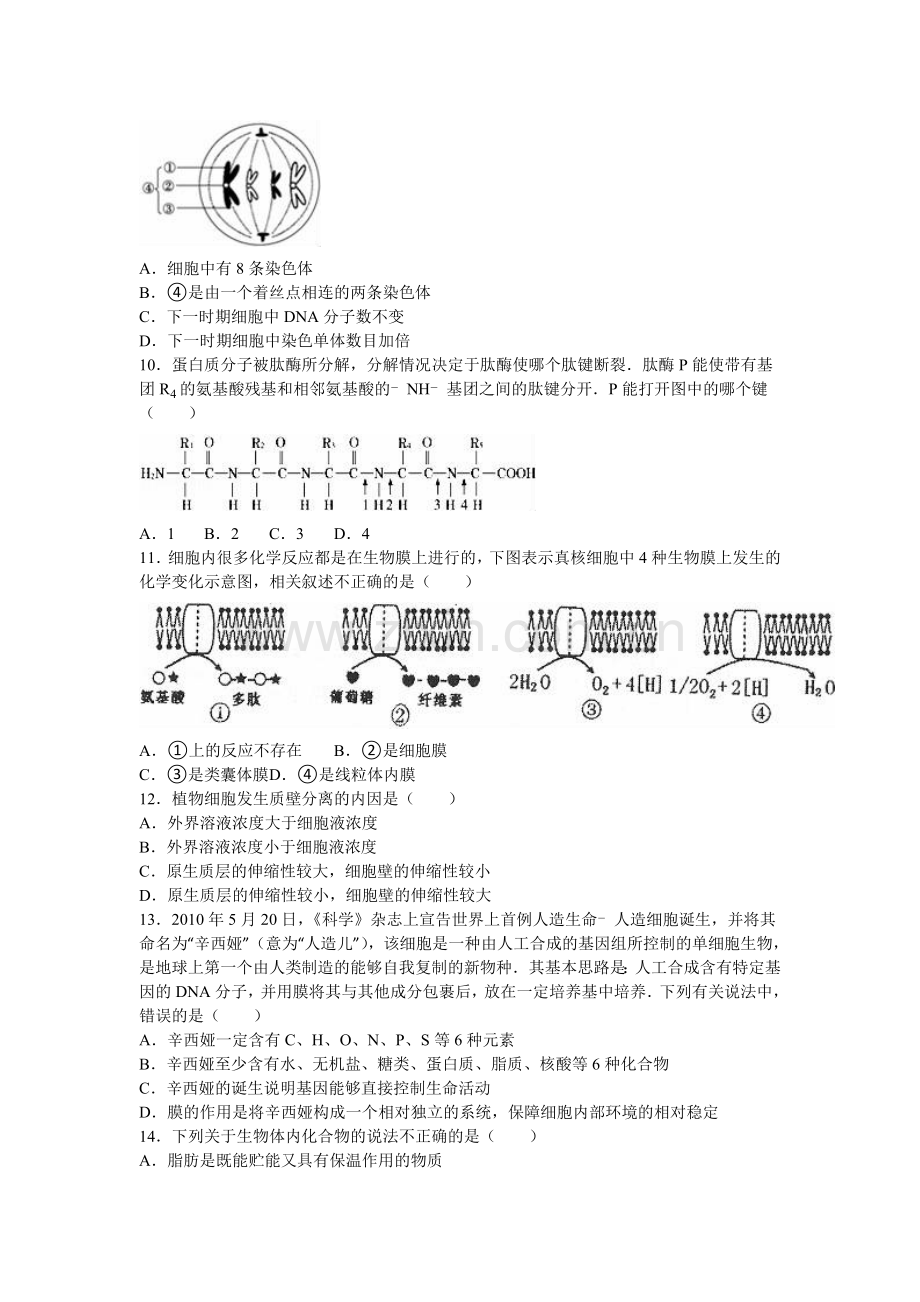 吉林省吉林一中2015-2016学年高一生物下册开学试卷.doc_第2页