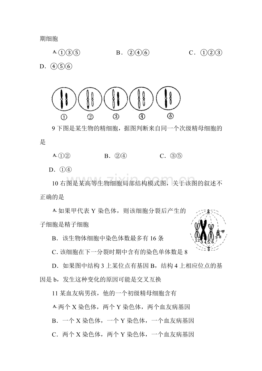 高一生物下册第一次段考试题.doc_第3页