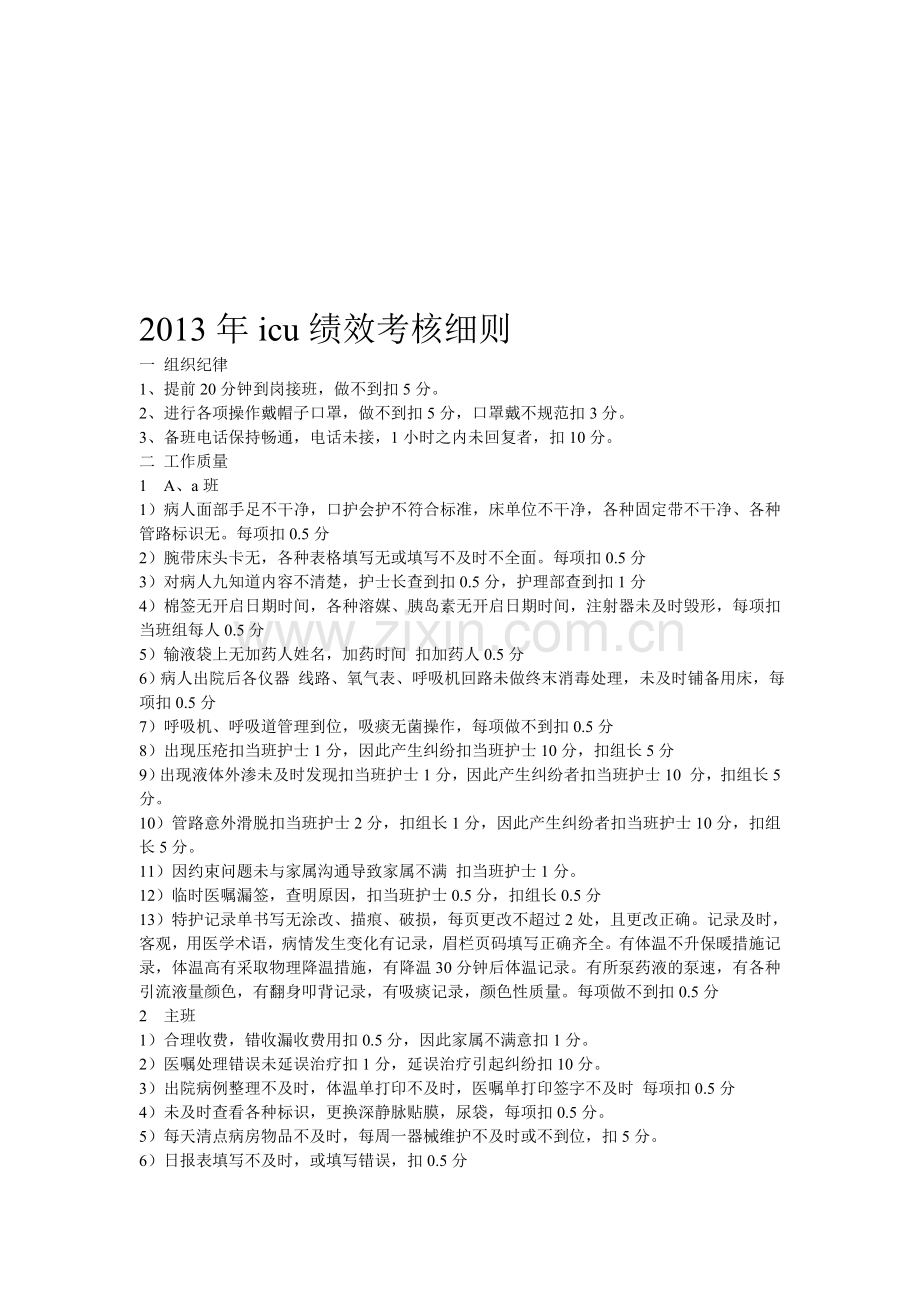 2013年icu绩效考核细则.doc_第1页