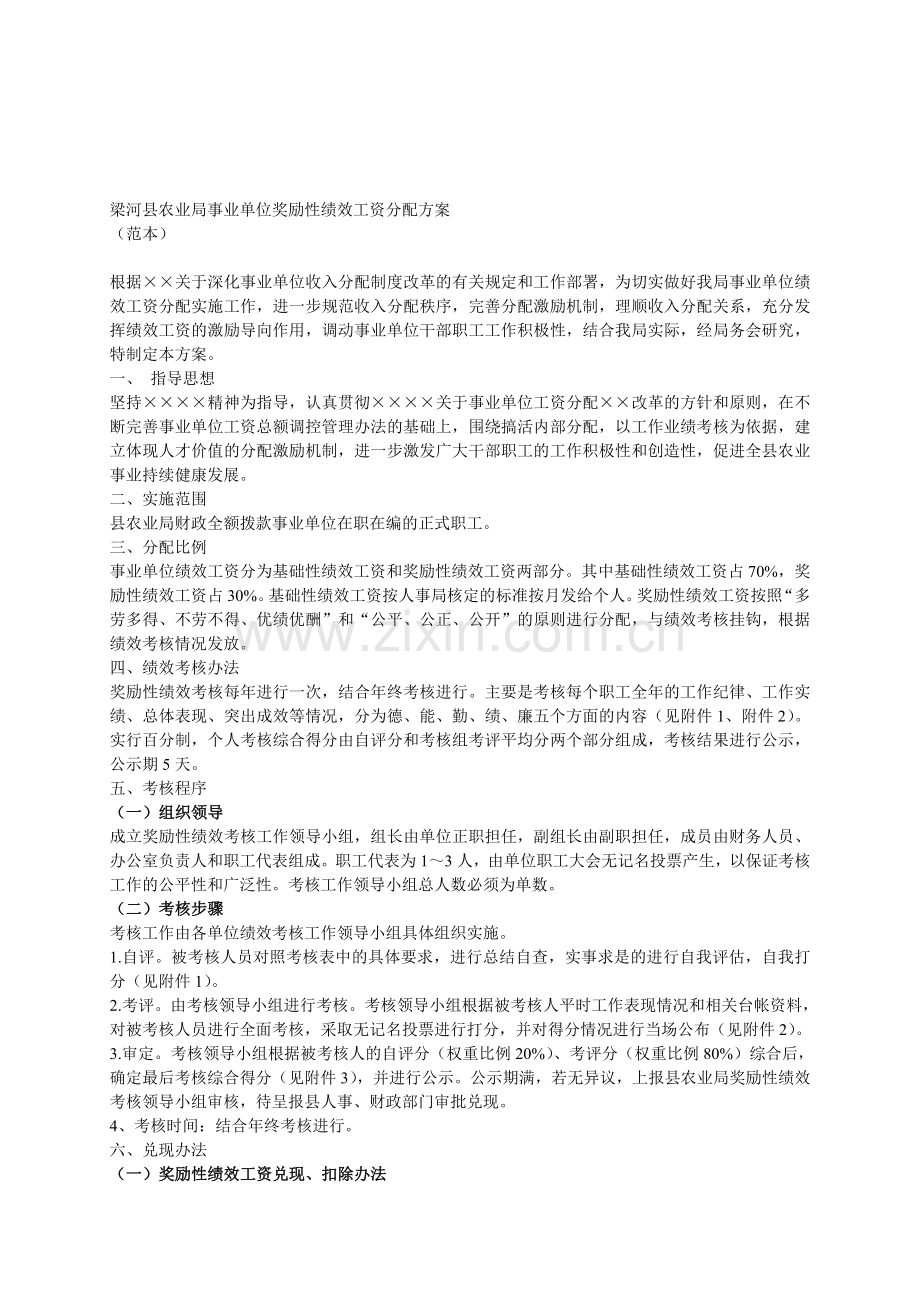 梁河县农业局事业单位奖励性绩效工资分配方案.doc_第1页