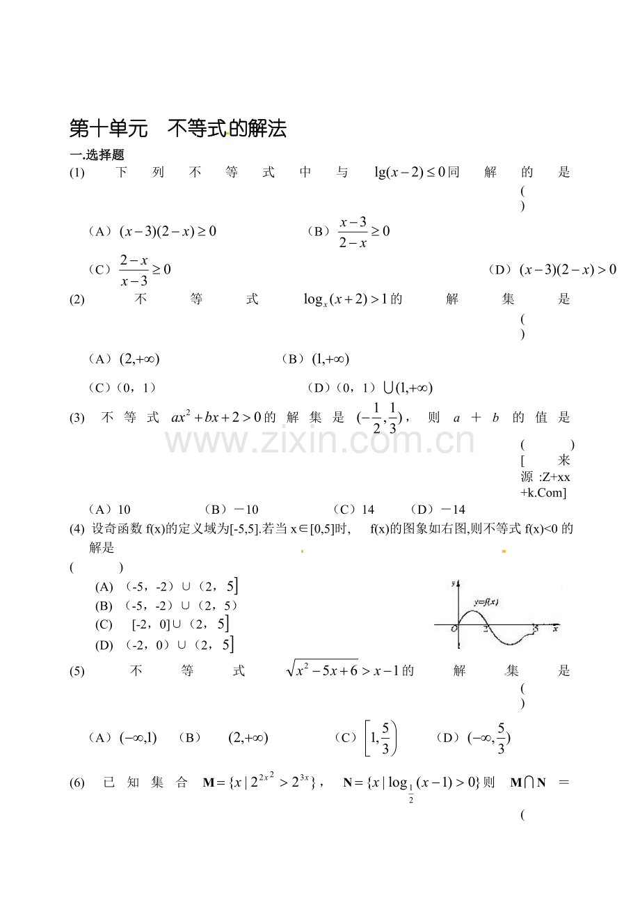 高考数学备考单元测试卷-第十单元--不等式的解法.doc_第1页