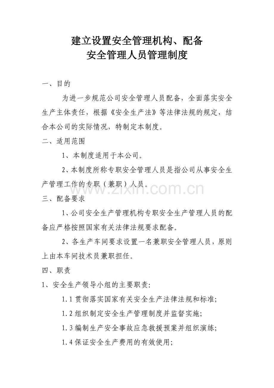 建立设置安全管理机构、配备安全管理人员管理制度.doc_第3页