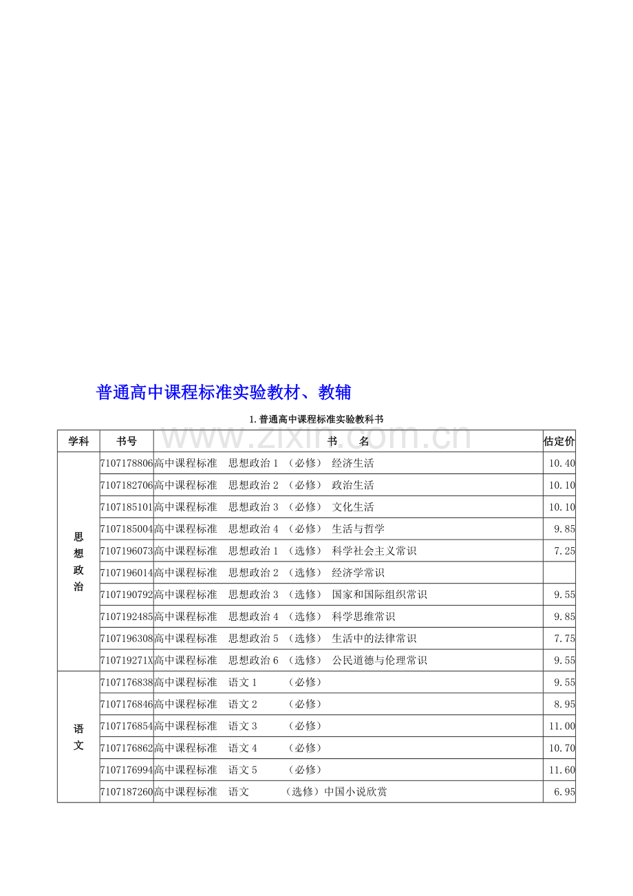 普通高中课程标准实验教材、教辅.doc_第1页