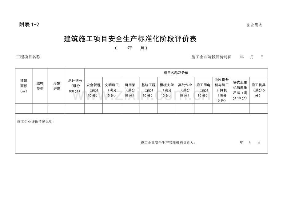 1-2-建筑施工项目安全生产标准化阶段评价表.doc_第1页