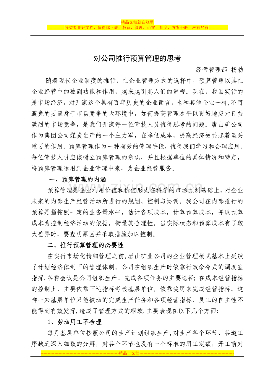 对公司推行预算管理的思考.doc_第1页