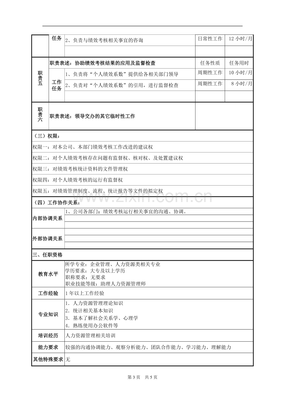 绩效管理员岗位说明书.doc_第3页