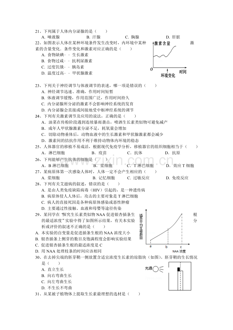 江苏省扬州中学2015-2016学年高二生物上册期中试题1.doc_第3页