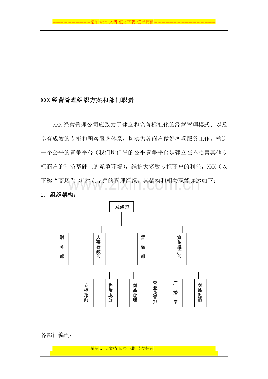 经营管理组织方案和部门职责.doc_第1页