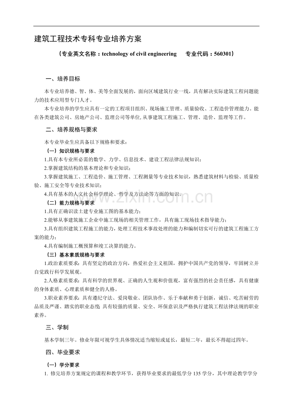 建筑工程技术专科专业培养方案.doc_第1页