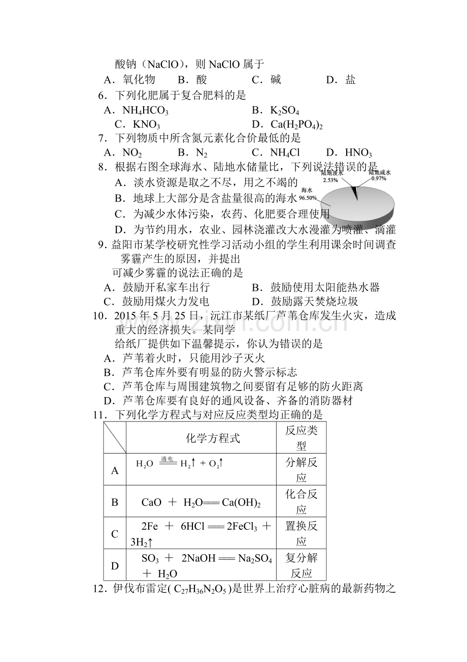 2015年湖南省益阳中考化学试题.doc_第2页