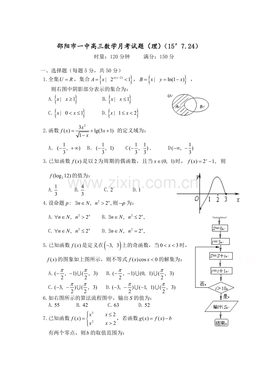 湖南省邵阳市2016届高三数学下册第一次月考试卷1.doc_第1页