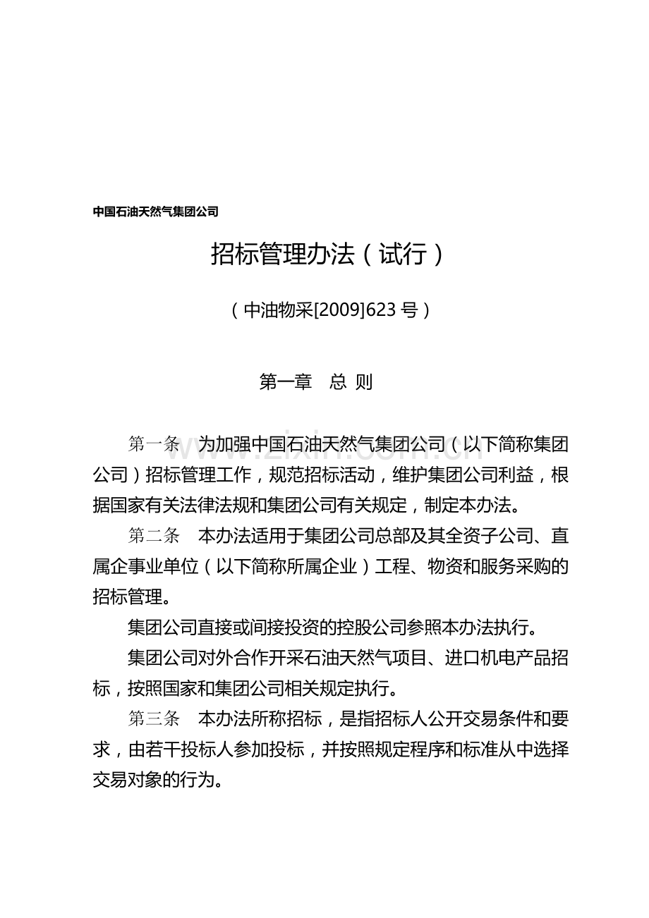 中国石油天然气集团公司招标管理办法(试行).doc_第1页