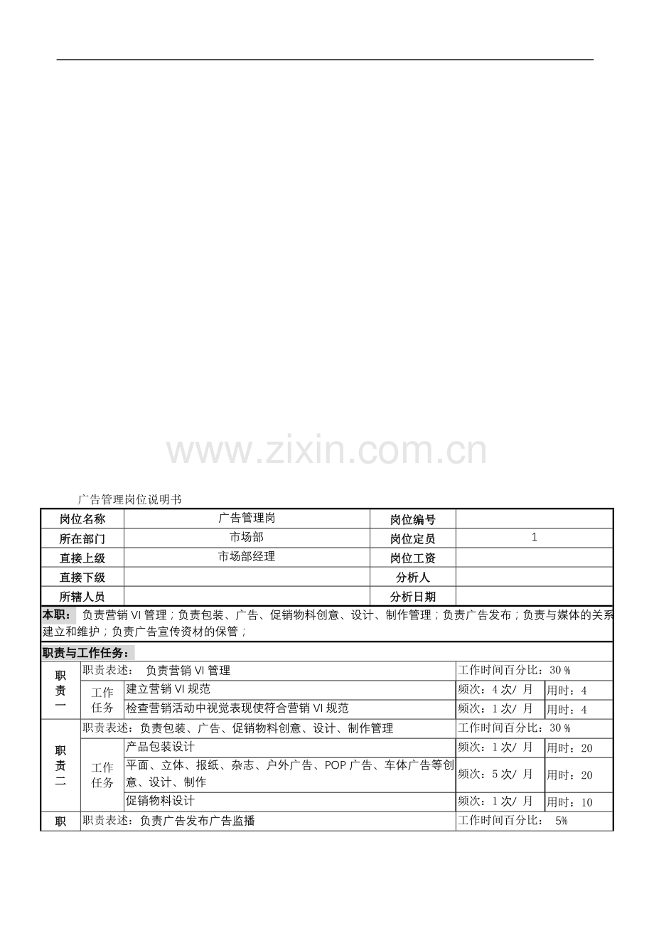 广告管理岗位说明书.doc_第1页