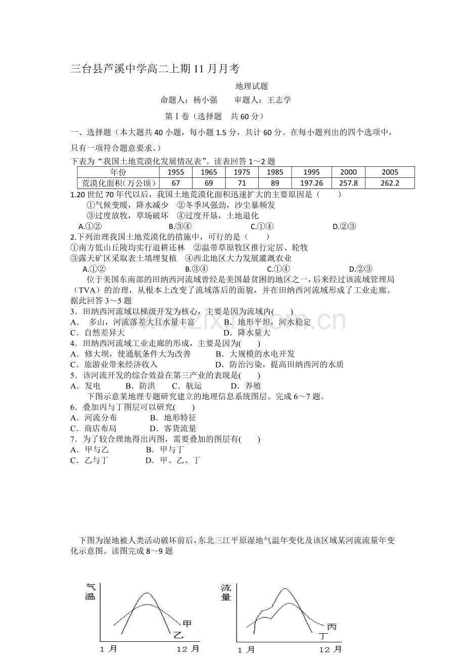 高二地理上册11月月考试题.doc_第1页