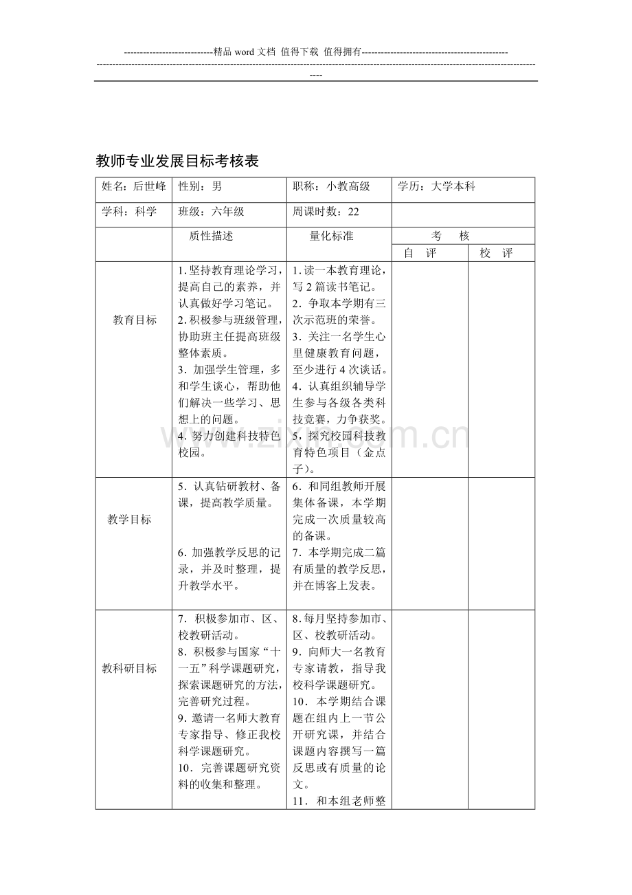 教师专业发展目标考核表..doc_第1页